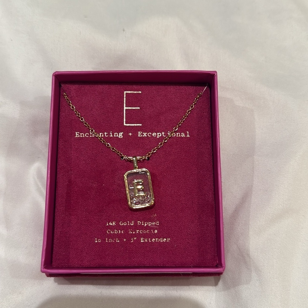 14k Gold Dipped Necklace with E Pendant - Picture 2 of 3